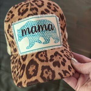 Leopard Print Cap with Blue Mama Bear Patch